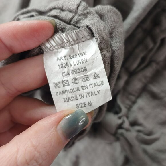 Angela Mara Womens Linen Button Up Summer Top Gray Tie Front Lagenlook Italy - Picture 9 of 10